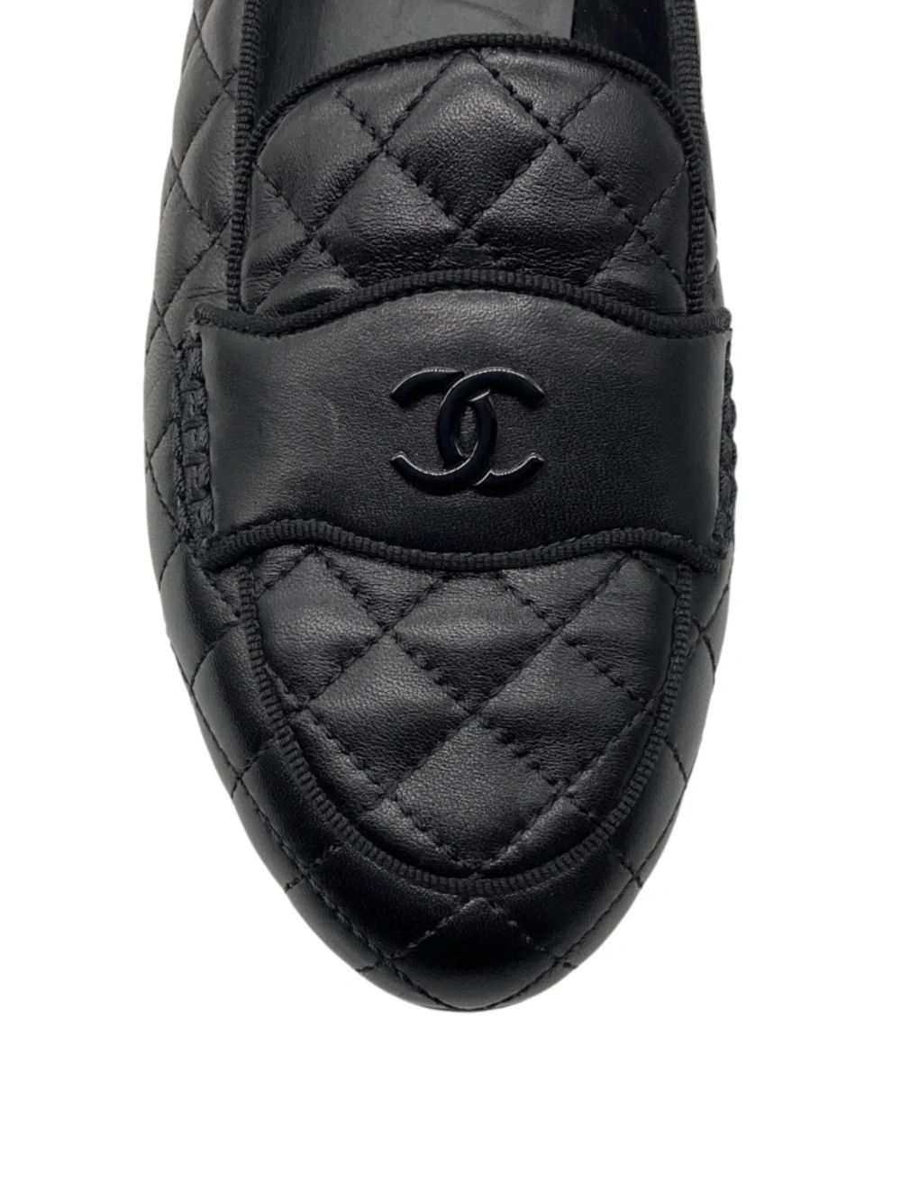 CHANEL BLACK 2018 CC LOGO QUILTED MATELASSE LAMBSKIN LEATHER LOAFERS / FLATS